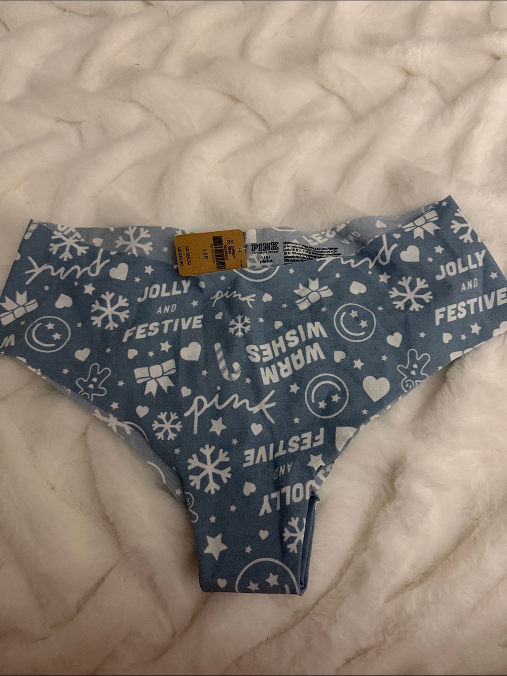 PINK Victoria's Secret Blue & White Holiday Print Bikini Panty